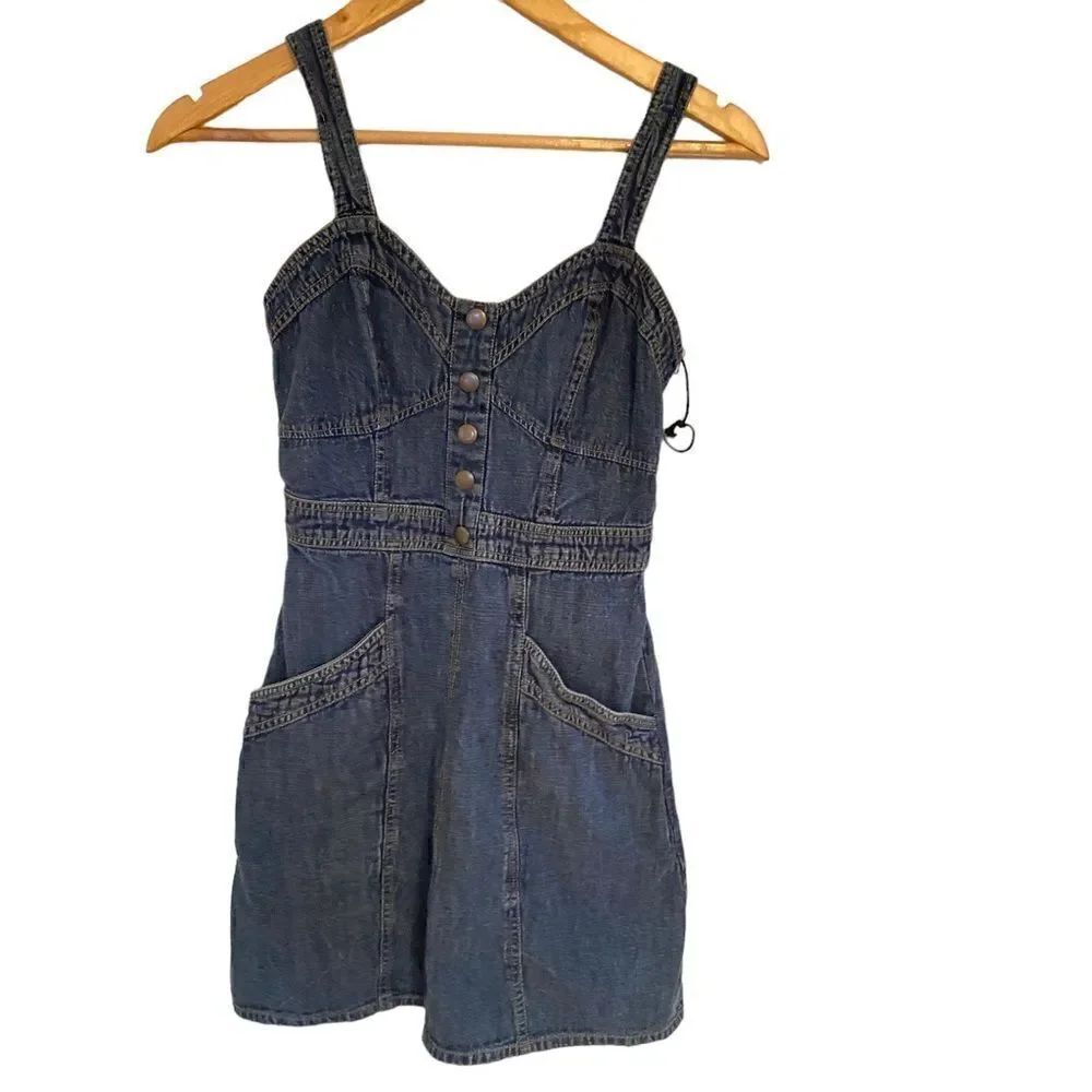 Japna Sleeveless Jean Dress – Small – Button Front, Empire Waist